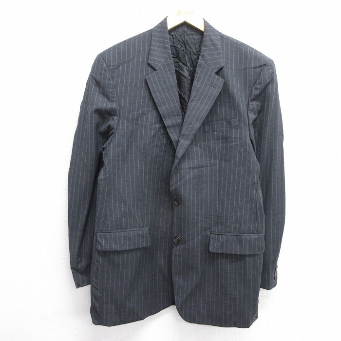 【商品番号】 outa24121381 【商品名】 L & starf;古着 ラルフローレン 長袖 ブランド テーラード ジャケット メンズ ロング丈 ウール 濃グレー ストライプ 【メンズ参