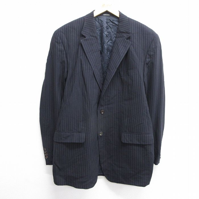 【商品番号】 outa24121385 【商品名】 L & starf;古着 ラルフローレン 長袖 ブランド テーラード ジャケット メンズ ロング丈 ウール 紺他 ストライプ 【メンズ参考サ