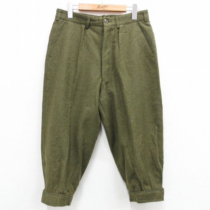 古着 7分丈 パンツ メンズ 80年代 80s ウール 濃緑 グリーン W30 中古 ボトムス ロング 中古 古着