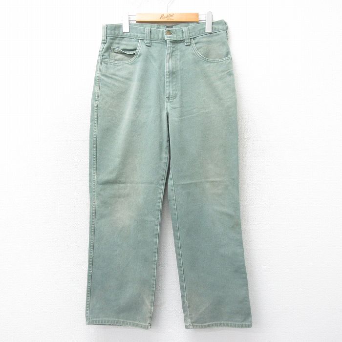 【商品番号】 par25022531 【商品名】 W33 & starf;古着 ジーンズ メンズ 90年代 90s コットン USA製 緑 デニム 【表記サイズ】 33R 【実寸サイズ】 ウエ