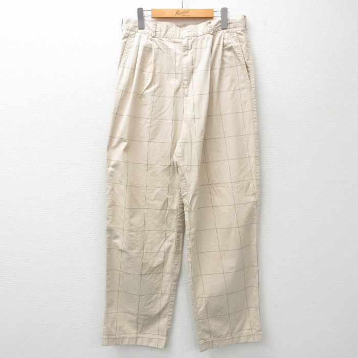 【商品番号】 par25031109 【商品名】 W33 & starf;古着 ペリーエリス パンツ メンズ 90年代 90s コットン 薄ベージュ他 チェック 【表記サイズ】 W34 【実寸
