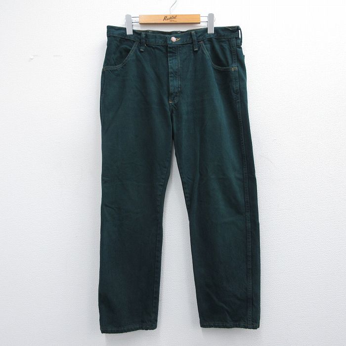 【商品番号】 par25033536 【商品名】 W34 & starf;古着 ラスラー ジーンズ メンズ ヒゲ コットン 緑 デニム 【表記サイズ】 36×29 【実寸サイズ】 ウエスト（腰