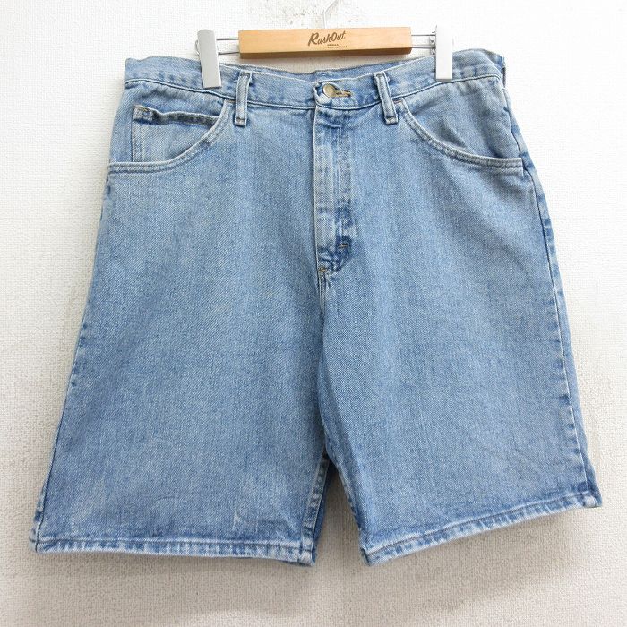 【商品番号】 pas24043237 【商品名】 W36 & starf;古着 ラングラー ショート パンツ ショーツ メンズ コットン 薄紺 デニム 【表記サイズ】 W34 【実寸サイズ】 