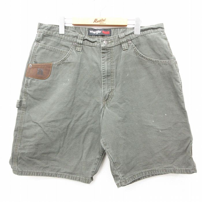 【商品番号】 pas24072249 【商品名】 W36 & starf;古着 ラングラー ショート ペインター パンツ ショーツ メンズ リップストップ 濃緑 【表記サイズ】 W36 【実寸
