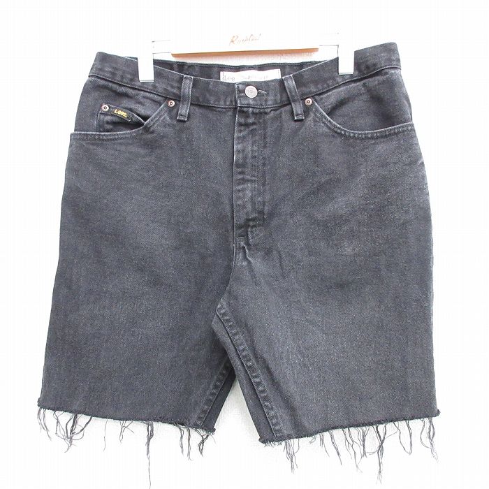 【商品番号】 pas25031467 【商品名】 W33 & starf;古着 リー Lee ショート パンツ ショーツ メンズ コットン 黒 デニム 【表記サイズ】 W34 L34 【実寸サ