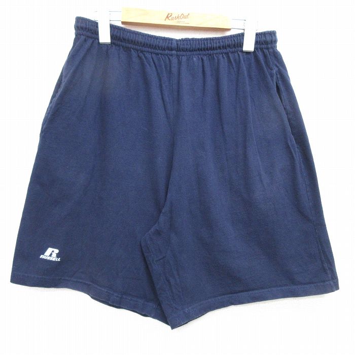 【商品番号】 pas25040244 【商品名】 W31 & starf;古着 ラッセル ショート パンツ ショーツ メンズ 00年代 00s ワンポイントロゴ コットン 紺 【表記サイズ】 