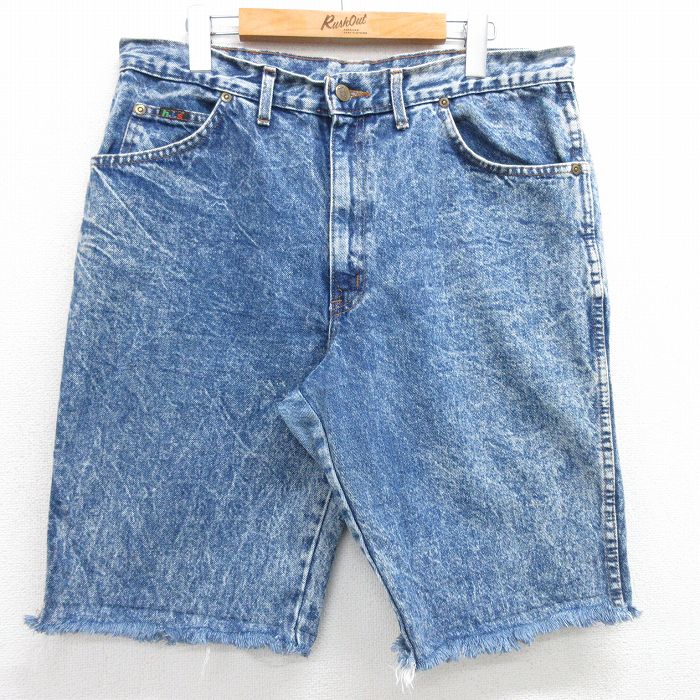 【商品番号】 pas25041093 【商品名】 W36 & starf;古着 h.i.s ショート パンツ ショーツ メンズ 90年代 90s ケミカルウォッシュ USA製 紺 デニム【sp