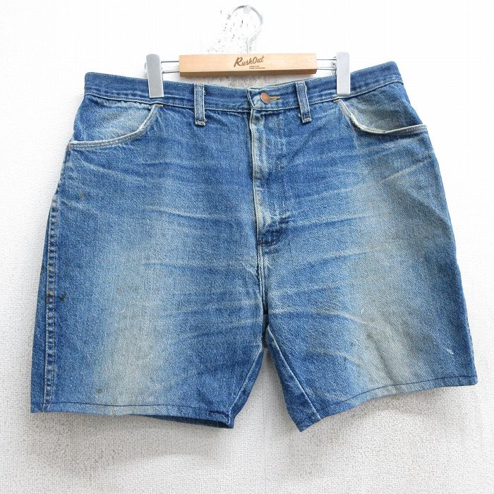 【商品番号】 pas25041183 【商品名】 W38 & starf;古着 ラスラー ショート パンツ ショーツ メンズ 80年代 80s ヒゲ USA製 タロン 紺 デニム 【表記サイズ