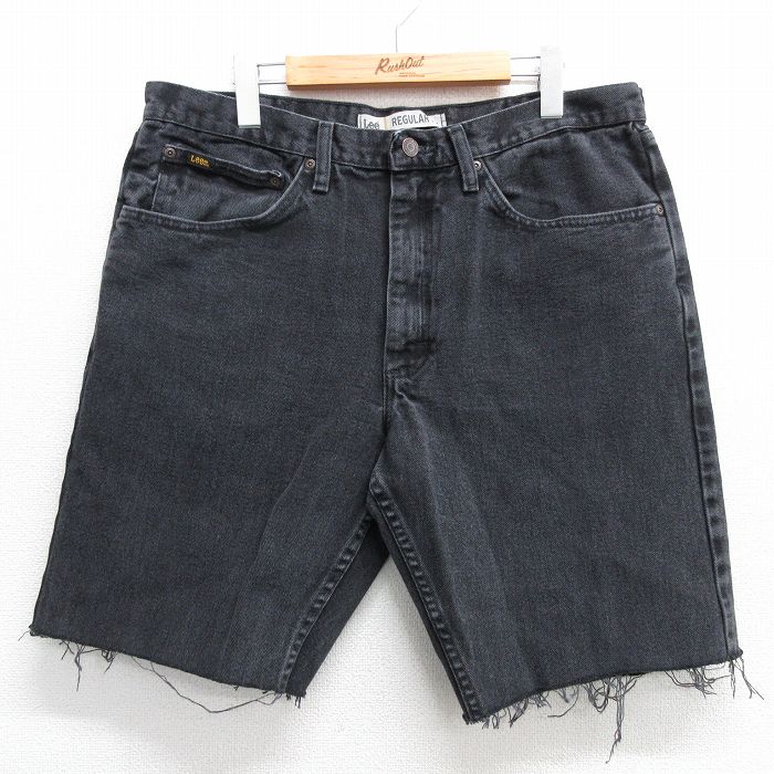 【商品番号】 pas25043426 【商品名】 W38 & starf;古着 リー Lee ショート パンツ ショーツ メンズ コットン 黒 デニム 【表記サイズ】 Ｗ36 L34 【実寸サ