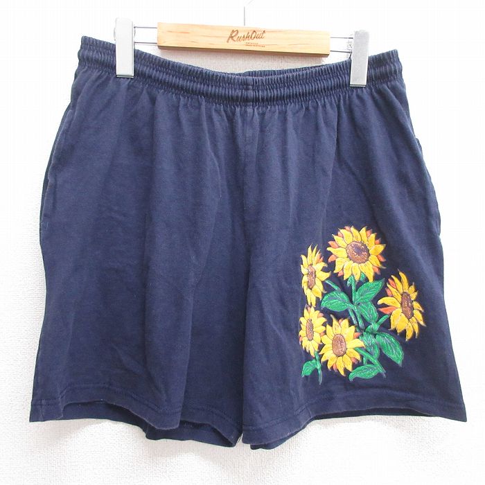 【商品番号】 pas25050665 【商品名】 W36 & starf;古着 ショート イージー パンツ ショーツ メンズ 90年代 90s ヒマワリ コットン USA製 紺 【表記サイズ】