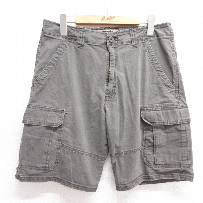 【商品番号】 pas25052353 【商品名】 W33 & starf;古着 ラングラー ショート カーゴ パンツ ショーツ メンズ リップストップ 濃緑 【表記サイズ】 W32 【実寸サイ