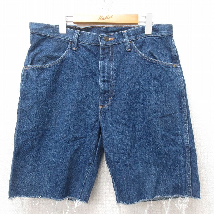 【商品番号】 pas25052819 【商品名】 W35 & starf;古着 ラスラー ショート パンツ ショーツ メンズ コットン 紺 デニム 【表記サイズ】 34 【実寸サイズ】 ウエス