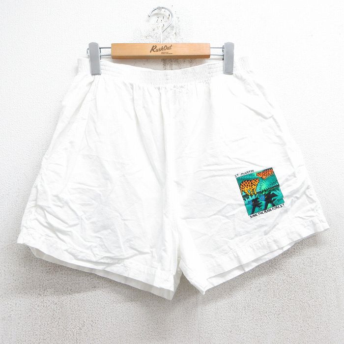 【商品番号】 pas25053594 【商品名】 W33 & starf;古着 ショート パンツ ショーツ メンズ 90年代 90s 動物 コットン 白 【表記サイズ】 L 【実寸サイズ】 ウ