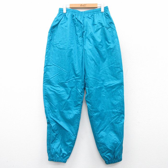 【商品番号】 pasw25030983 【商品名】 W33 & starf;古着 リーボック ナイロン パンツ メンズ 90年代 90s ワンポイントロゴ 水色 【表記サイズ】 XL 【実寸サ