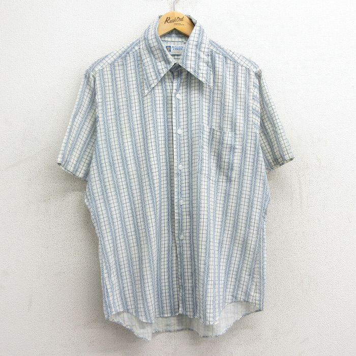 【商品番号】 sh70s24040174 【商品名】 L & starf;古着 半袖 シャツ メンズ 70年代 70s 白他 【メンズ参考サイズ】 L 【表記サイズ】 M 【実寸サイズ】 着丈