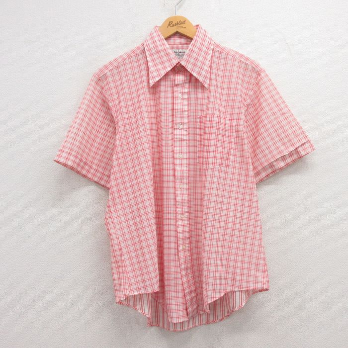 【商品番号】 sh70s24072028 【商品名】 L & starf;古着 半袖 シャツ メンズ 70年代 70s 赤他 チェック 【メンズ参考サイズ】 L 【表記サイズ】 16 【実寸サ