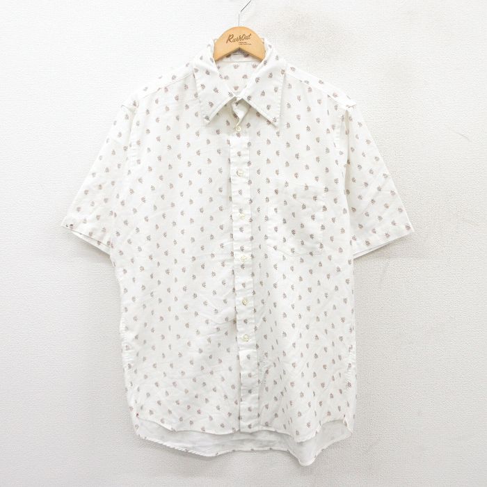 【商品番号】 sh70s25043311 【商品名】 XL & starf;古着 半袖 シャツ メンズ 70年代 70s 70年代 70s 総柄 白他 【メンズ参考サイズ】 XL 【表記サイズ