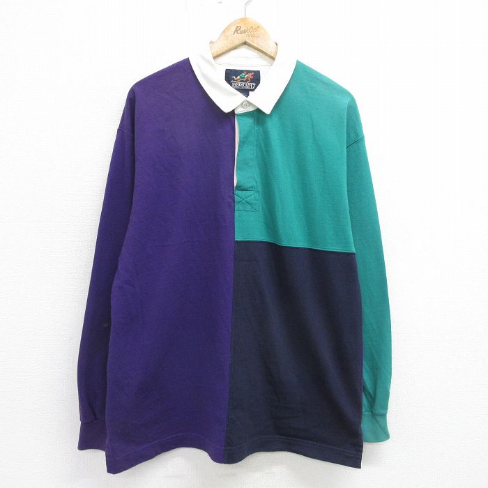 【商品番号】 shbd24073976 【商品名】 XL & starf;古着 ランズエンド 長袖 ブランド ラガー シャツ メンズ 90年代 90s マルチカラー コットン 紫他 【メンズ参