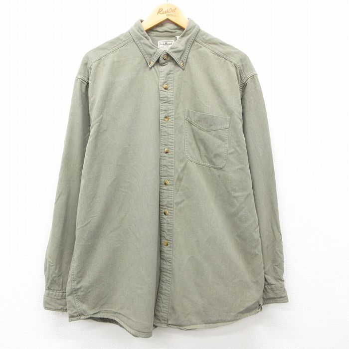 【商品番号】 shbd24103526 【商品名】 XL & starf;古着 長エルエルビーン 袖 ブランド シャツ メンズ 00年代 00s コットン ボタンダウン 緑系 【メンズ参考サイ