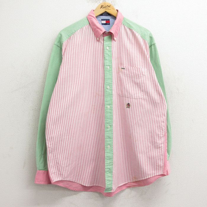 【商品番号】 shbd24111705 【商品名】 XL & starf;古着 トミーヒルフィガー 長袖 ブランド シャツ メンズ 90年代 90s ワンポイントロゴ クレイジーパターン コッ