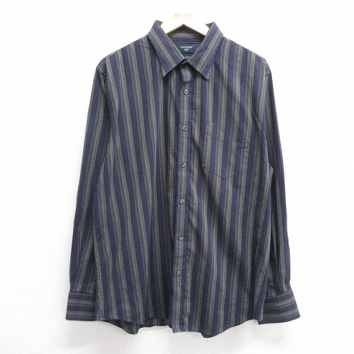 【商品番号】 shbd24121837 【商品名】 XL & starf;古着 ドッカーズ 長袖 ブランド シャツ メンズ 紺他 ストライプ 【メンズ参考サイズ】 XL 【表記サイズ】 L 【