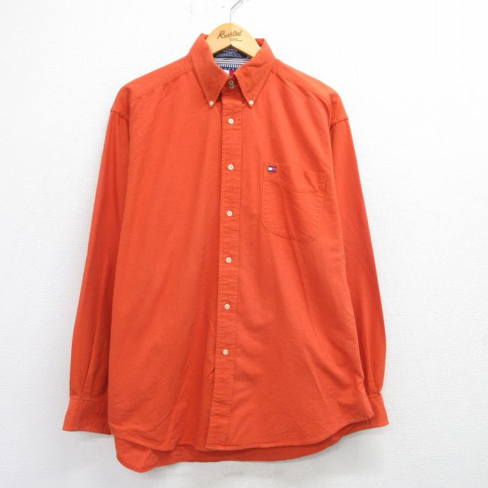 【商品番号】 shbd25023413 【商品名】 XL & starf;古着 トミーヒルフィガー 長袖 ブランド シャツ メンズ 90年代 90s コットン ボタンダウン オレンジ 【メンズ