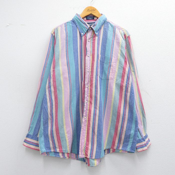 【商品番号】 shbd25030971 【商品名】 XL & starf;古着 ランズエンド 長袖 ブランド シャツ メンズ 90年代 90s 大きいサイズ コットン ボタンダウン USA製 