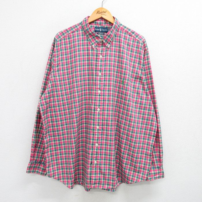 【商品番号】 shbd25050538 【商品名】 XL & starf;古着 ラルフローレン 長袖 ブランド シャツ メンズ 90年代 90s ワンポイントロゴ オックスフォード 大きいサイ