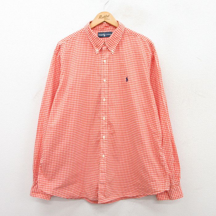 【商品番号】 shbd25051400 【商品名】 XL & starf;古着 ラルフローレン 長袖 ブランド シャツ メンズ 90年代 90s ワンポイントロゴ 大きいサイズ コットン ボタ