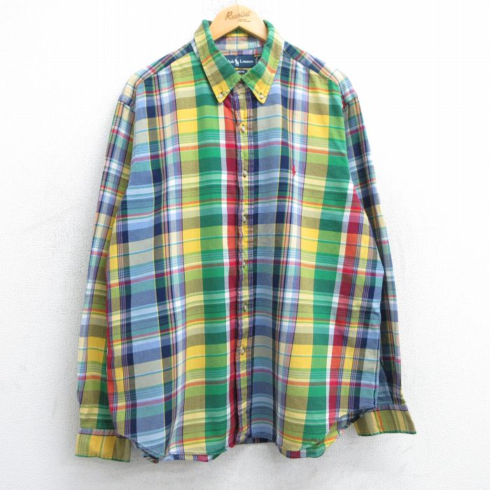 【商品番号】 shbd25052658 【商品名】 XL & starf;古着 ラルフローレン 長袖 ブランド シャツ メンズ 90年代 90s ワンポイントロゴ 大きいサイズ コットン ボタ