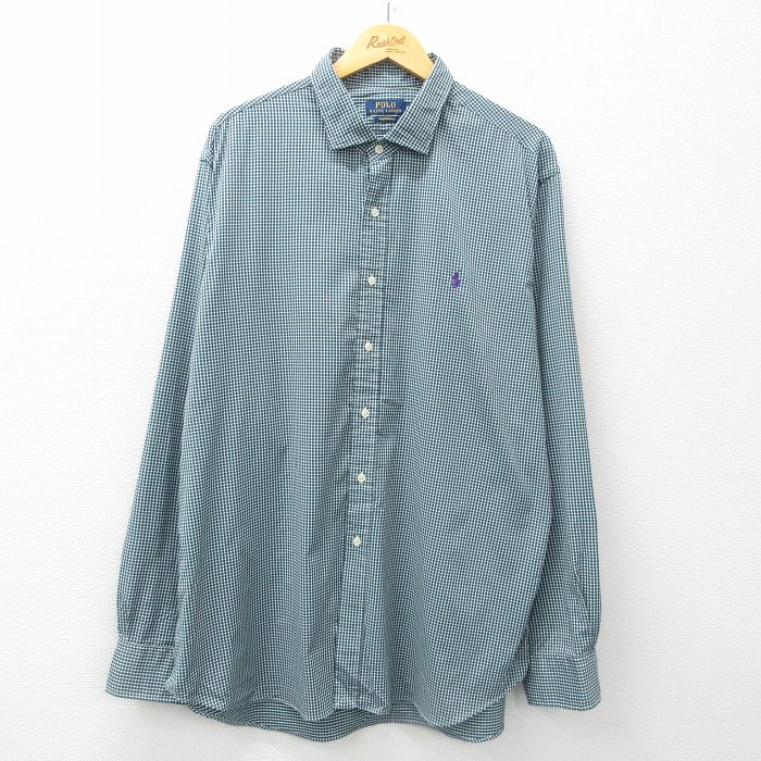 【商品番号】 shbd25052852 【商品名】 XL & starf;古着 ラルフローレン 長袖 ブランド シャツ メンズ ワンポイントロゴ 大きいサイズ ロング丈 緑他 チェック 【メン