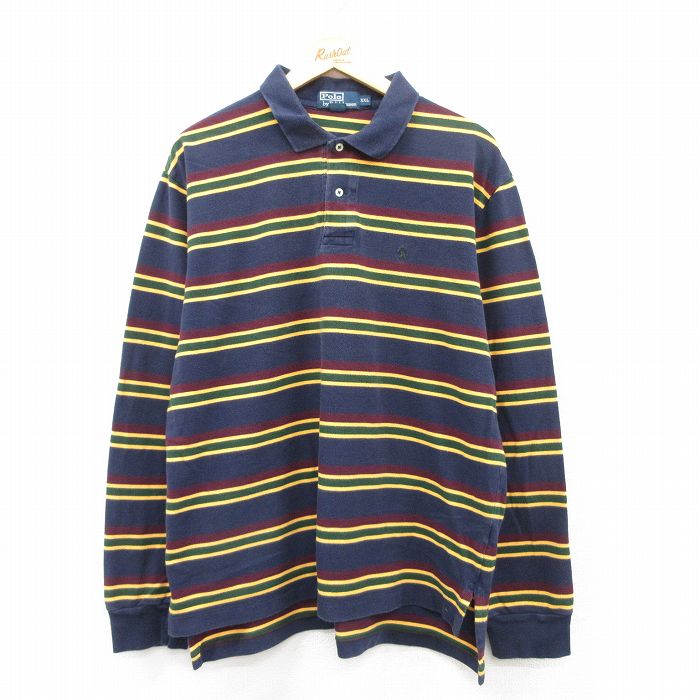 【商品番号】 shbd25052999 【商品名】 XL & starf;古着 ラルフローレン 長袖 ブランド ポロ シャツ メンズ ワンポイントロゴ 鹿の子 大きいサイズ コットン 紺他 ボ