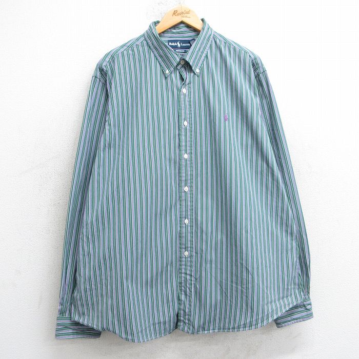 【商品番号】 shbd25061293 【商品名】 XL & starf;古着 ラルフローレン 長袖 ブランド シャツ メンズ 90年代 90s ワンポイントロゴ 大きいサイズ コットン ボタ