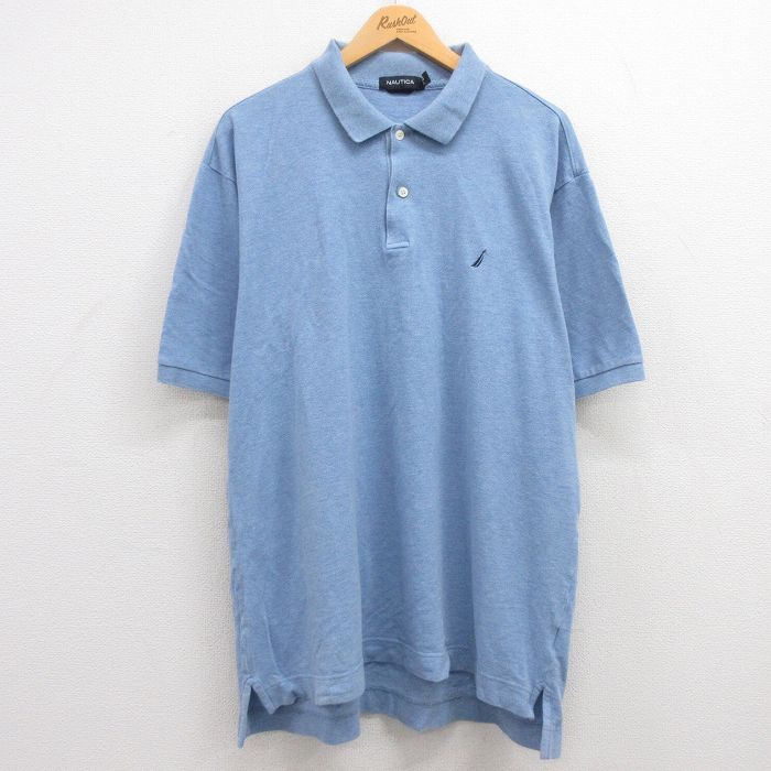 【商品番号】 shbp24072675 【商品名】 XL & starf;古着 ノーティカ 半袖 ブランド ポロ シャツ メンズ ワンポイントロゴ 鹿の子 大きいサイズ コットン 薄紺 霜降り