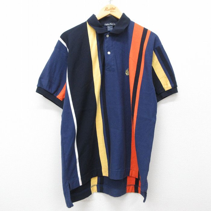 【商品番号】 shbp25041102 【商品名】 L & starf;古着 ノーティカ 半袖 ブランド ポロ シャツ メンズ 90年代 90s ワンポイントロゴ コットン 紺他 【メンズ参考