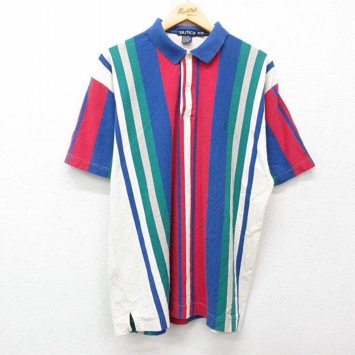 【商品番号】 shbp25041104 【商品名】 L & starf;古着 ノーティカ 半袖 ブランド ポロ シャツ メンズ 90年代 90s ワンポイントロゴ 鹿の子 コットン 青他 スト