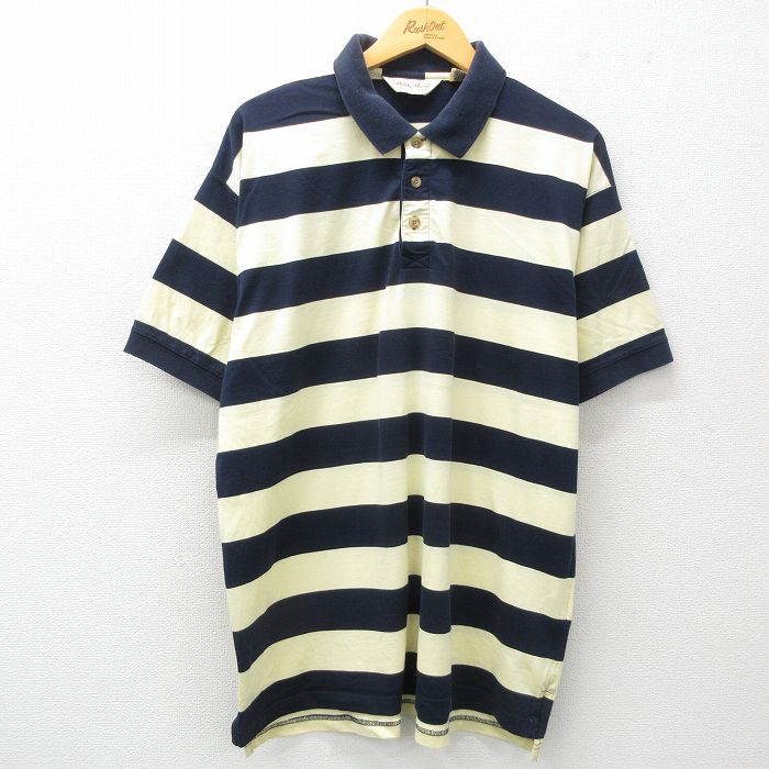 【商品番号】 shbp25043512 【商品名】 XL & starf;古着 エディーバウアー 半袖 ブランド ポロ シャツ メンズ 00年代 00s 大きいサイズ コットン 薄黄他 ボーダ