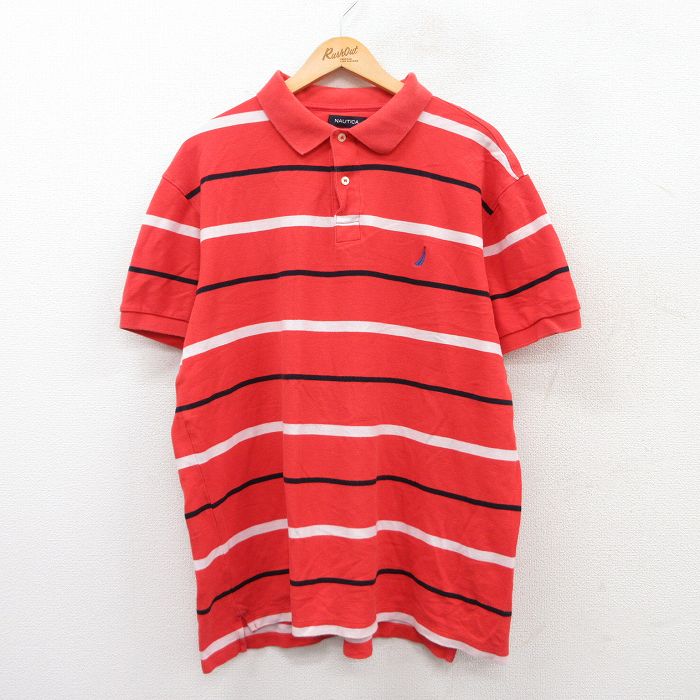 【商品番号】 shbp25060359 【商品名】 XL & starf;古着 ノーティカ 半袖 ブランド ポロ シャツ メンズ ワンポイントロゴ 鹿の子 大きいサイズ コットン オレンジ系他