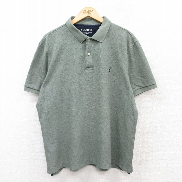【商品番号】 shbp25063472 【商品名】 XL & starf;古着 ノーティカ 半袖 ブランド ポロ シャツ メンズ ワンポイントロゴ 大きいサイズ コットン 緑 霜降り 【メンズ