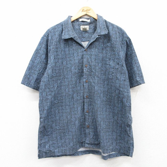 【商品番号】 shh25044278 【商品名】 XL & starf;古着 エルエルビーン 半袖 ハワイアン シャツ メンズ 00年代 00s 総柄 コットン 開襟 オープンカラー 紺他 【