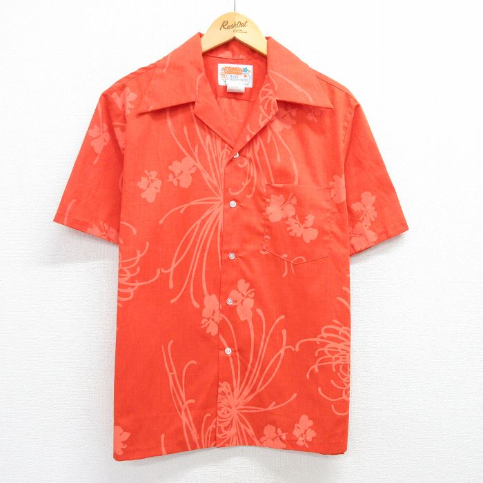 【商品番号】 shh25044441 【商品名】 L & starf;古着 半袖 ハワイアン シャツ メンズ 90年代 90s 花 開襟 オープンカラー オレンジ 【メンズ参考サイズ】 L 【