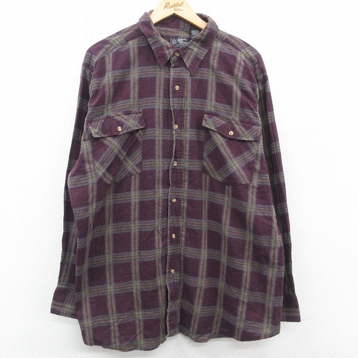 【商品番号】 shne23090368 【商品名】 XL & starf;古着 長袖 フランネル シャツ メンズ 大きいサイズ ロング丈 エンジ系他 チェック 【メンズ参考サイズ】 XL 【表