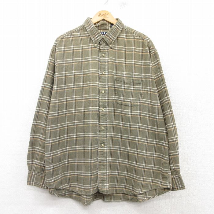 【商品番号】 shne25022416 【商品名】 XL & starf;古着 長袖 フランネル シャツ メンズ 90年代 90s 大きいサイズ コットン ボタンダウン 緑系他 チェック 【メ