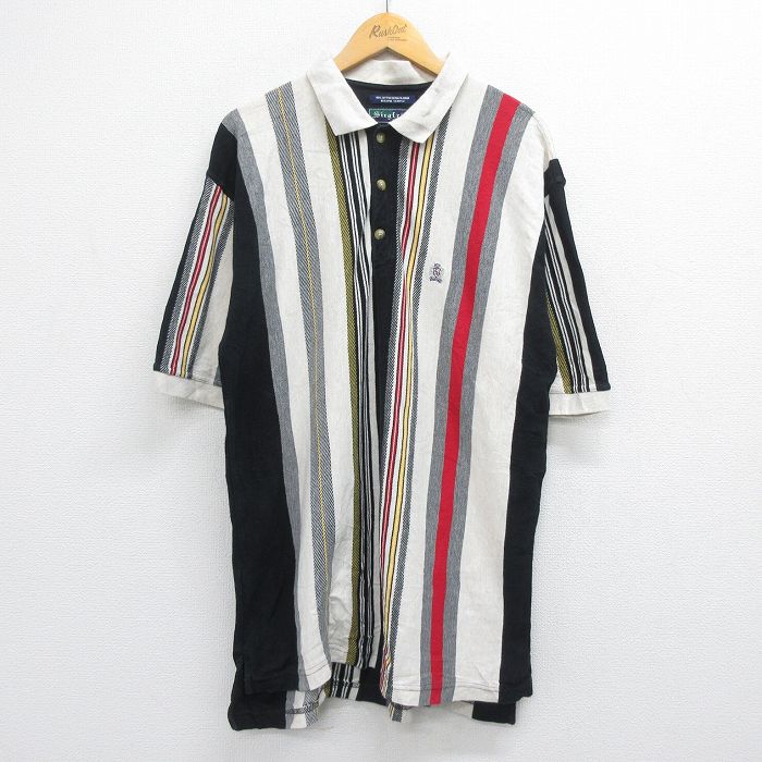 【商品番号】 shp23031169 【商品名】 XL & starf;古着 半袖 ポロ シャツ メンズ 00年代 00s Siegfried 鹿の子 コットン 黒他 ストライプ 【メンズ参考