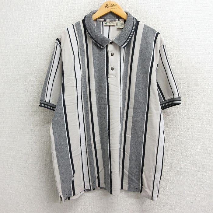 【商品番号】 shp23072592 【商品名】 XL & starf;古着 半袖 ポロ シャツ メンズ 00年代 00s 鹿の子 大きいサイズ コットン グレー他 ストライプ 【メンズ参考サ