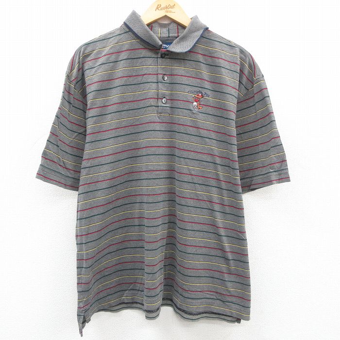【商品番号】 shp23074536 【商品名】 XL & starf;古着 半袖 ポロ シャツ メンズ ゴルフ FOX キツネ 鹿の子 大きいサイズ コットン 濃グレー系他 ボーダー 【メン