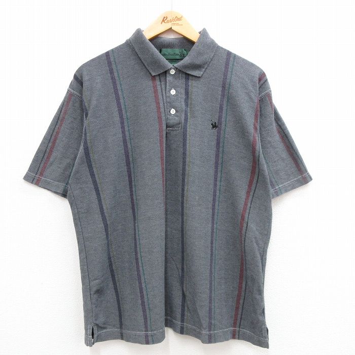 【商品番号】 shp24023275 【商品名】 XL & starf;古着 半袖 ポロ シャツ メンズ 90年代 90s ヘリンボーン ワンポイントロゴ グレー 霜降り他 ストライプ【spe
