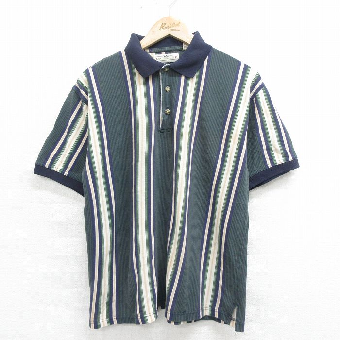 【商品番号】 shp24030777 【商品名】 XL & starf;古着 半袖 ポロ シャツ メンズ 鹿の子 大きいサイズ コットン 緑他 ストライプ 【メンズ参考サイズ】 XL 【表記サ
