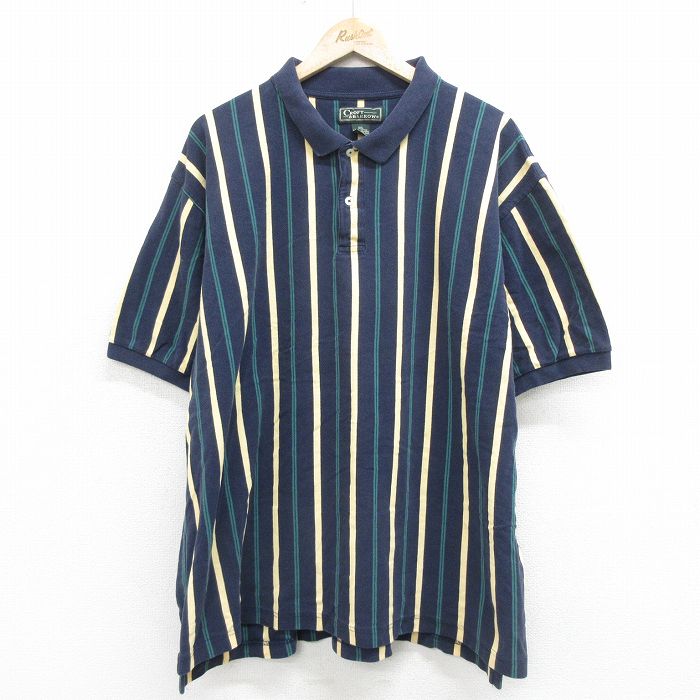【商品番号】 shp24030778 【商品名】 XL & starf;古着 半袖 ポロ シャツ メンズ 鹿の子 大きいサイズ コットン 紺他 ストライプ 【メンズ参考サイズ】 XL 【表記サ