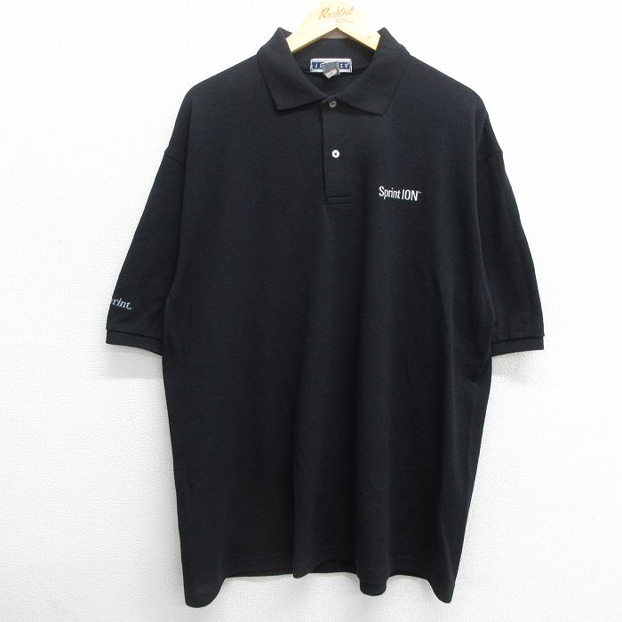 【商品番号】 shp24031092 【商品名】 XL & starf;古着 ジャージーズ 半袖 ポロ シャツ メンズ sprint 鹿の子 大きいサイズ 黒 【メンズ参考サイズ】 XL 【表